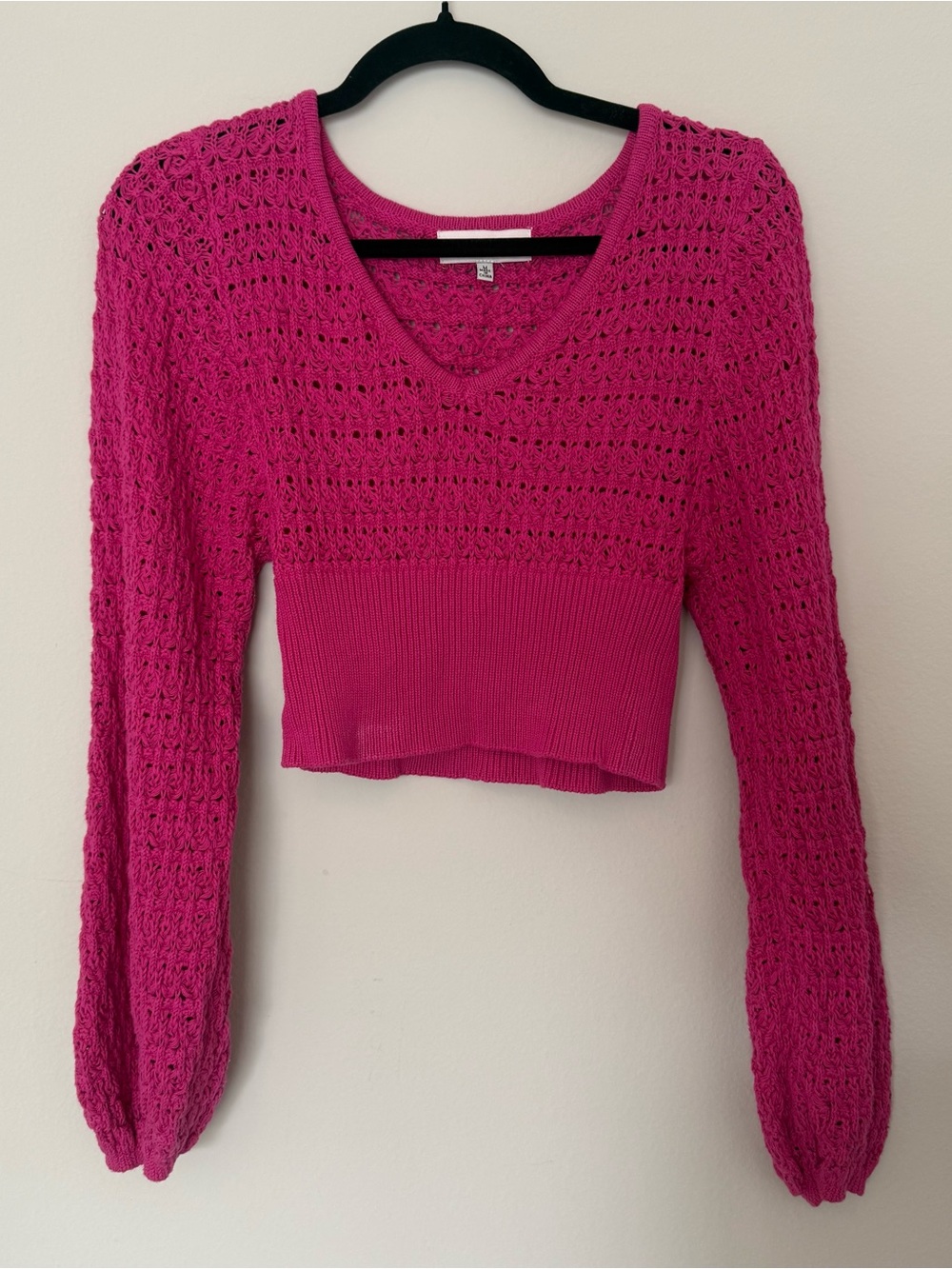 Pink Crochet Long Sleeve Crop Top